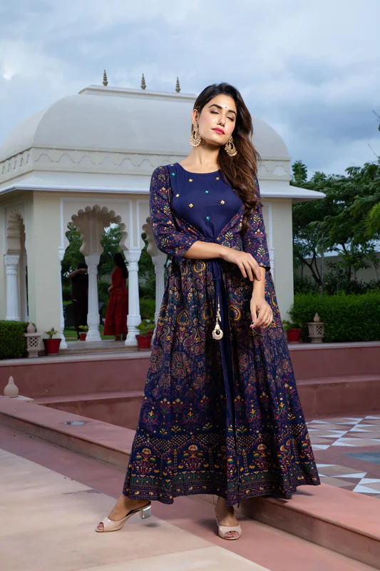 Gold Printed Designer Jacket Kurta In Pink